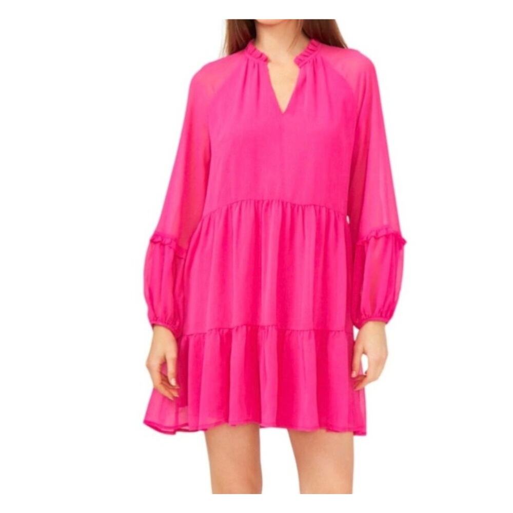 Vince Camuto Women's Mini Dress Lightweight Three Tier Pink Size Large